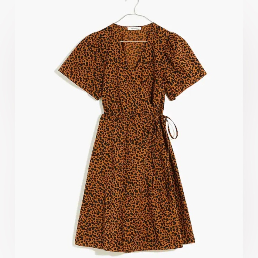 Madewell flutter sleeve wrap mini dress in painted leopard size L